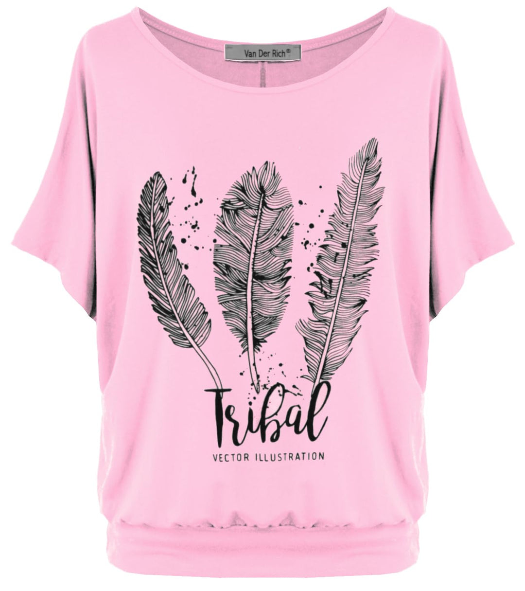 Van Der Rich ® - Oversize T-Shirt mit Fledermausärme - Damen #Feder-rosa M, #Feder-rosa M