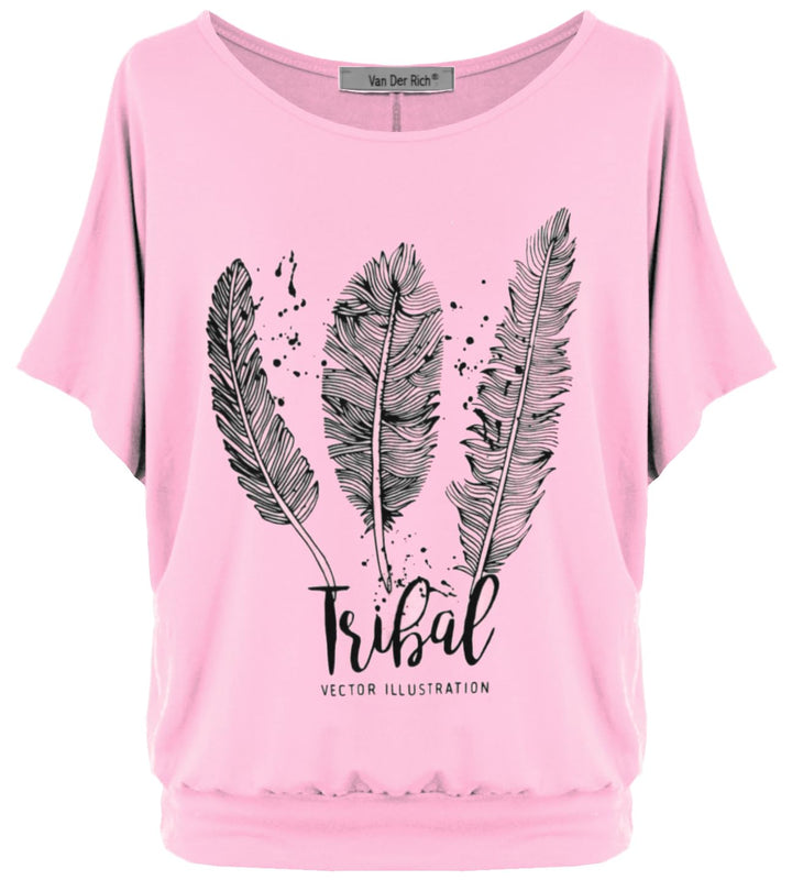 Van Der Rich ® - Oversize T-Shirt mit Fledermausärme - Damen #Feder-rosa M, #Feder-rosa M