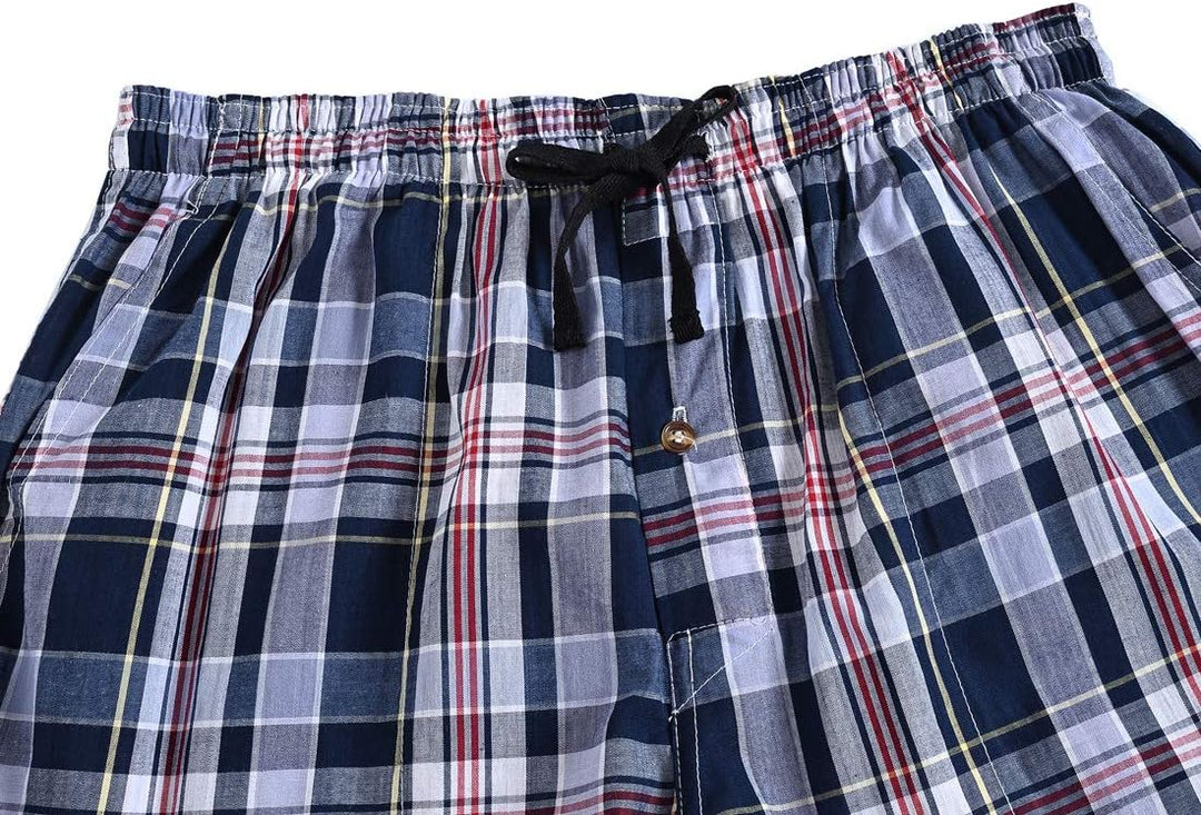 MoFiz Herren Kurze Pyjamahose Baumwolle Schlafshorts Karierte Schlafanzughose Freizeithose Karo Loun