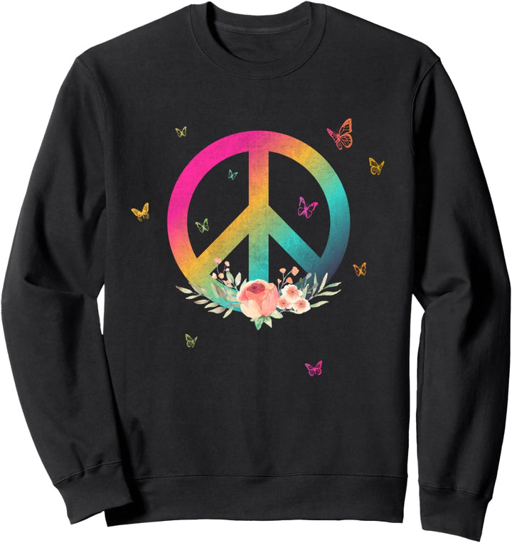 Make Peace Not War - Peace Logo mit Rose und Schmetterlingen Sweatshirt