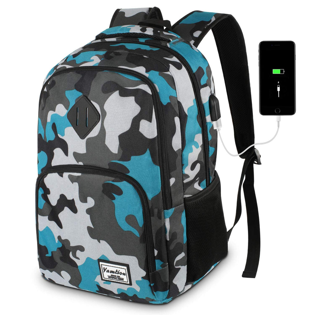 YAMTION Rucksack Jungen Teenager,Schulrucksack mit USB-Ladeanschluss und 15.6 Zoll Laptopfach für Sc
