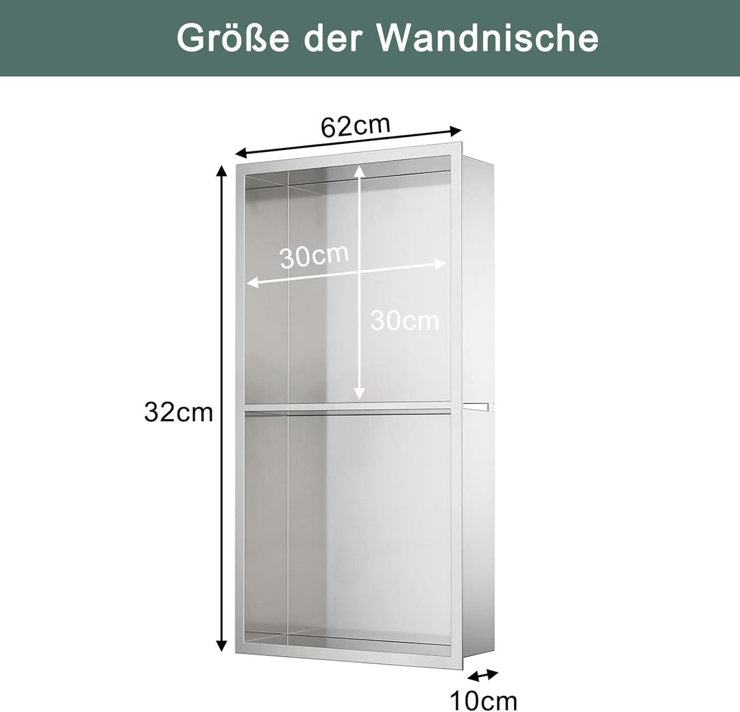 Wandnische Dusche Edelstahl 304, Keine Fliesen Erforderlich, Eingebettet Duschnische 60 x 30 x 10 cm