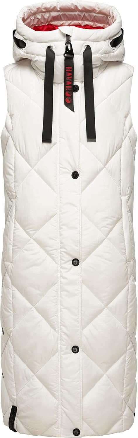 Navahoo warme Damen Winter Steppweste lang mit Kapuze Schnuckel XS-XXL L Offwhite, L Offwhite