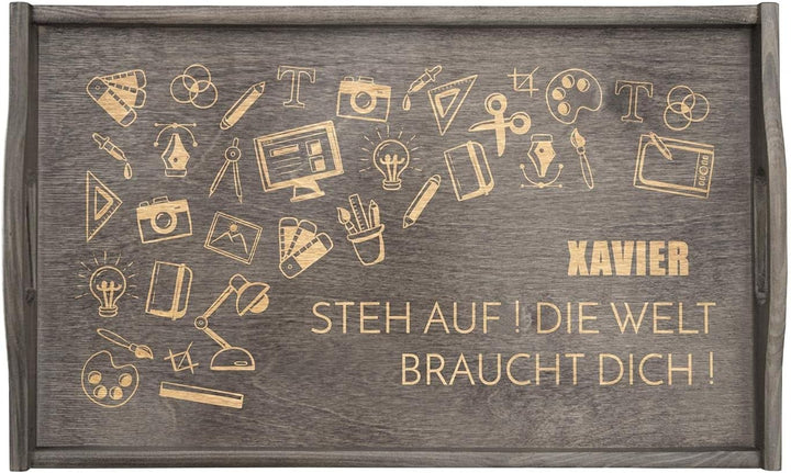 Maverton Betttablett mit Gravur - personalisiert - Sofatisch mit Griffen - klappbar - erhöhter Rand
