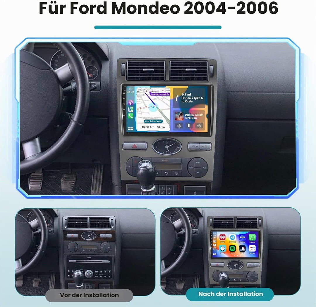Hikity 2+64G Android Autoradio Für Ford Mondeo 2004-2006 Mit Wireless Carplay Android Auto, 9 Zoll T