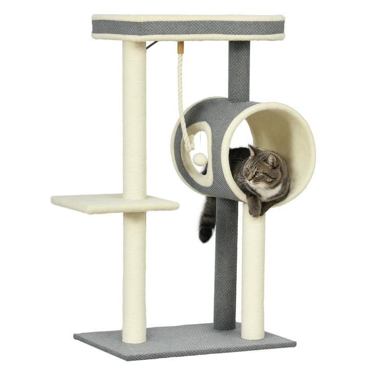 PawHut Kratzbaum 104 cm Katzenbaum mit Katzenhöhle, Katzenkratzbaum mit Spielball, Katzenbaum mit 2