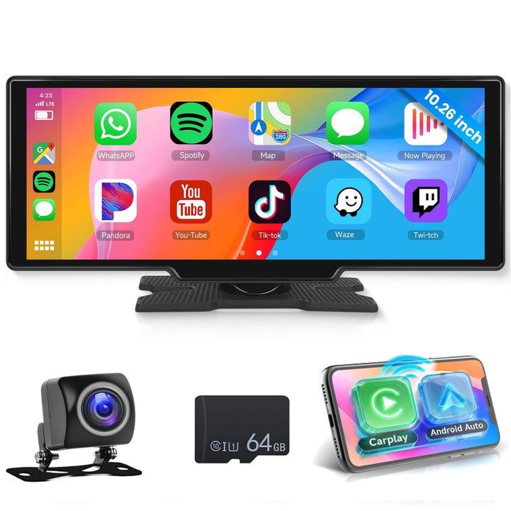 2023 Autoradio Wireless Apple Carplay und Android Auto 10.26 Zoll HD IPS Touchscreen Portable Autora