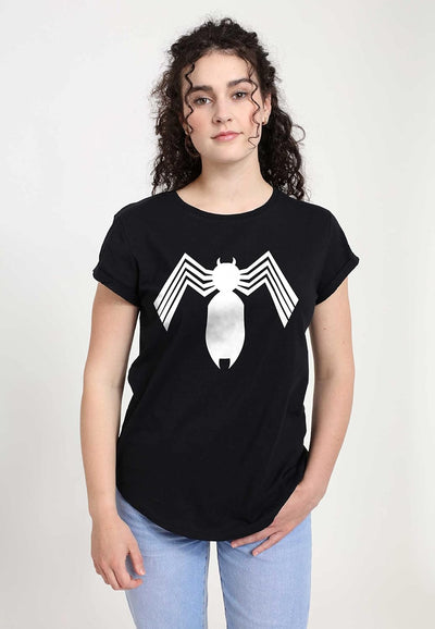 Marvel Damen Spider-man Classic Alien Symbiote Icon Women's Rolled Sleeve T-shirt L Schwarz, L Schwa