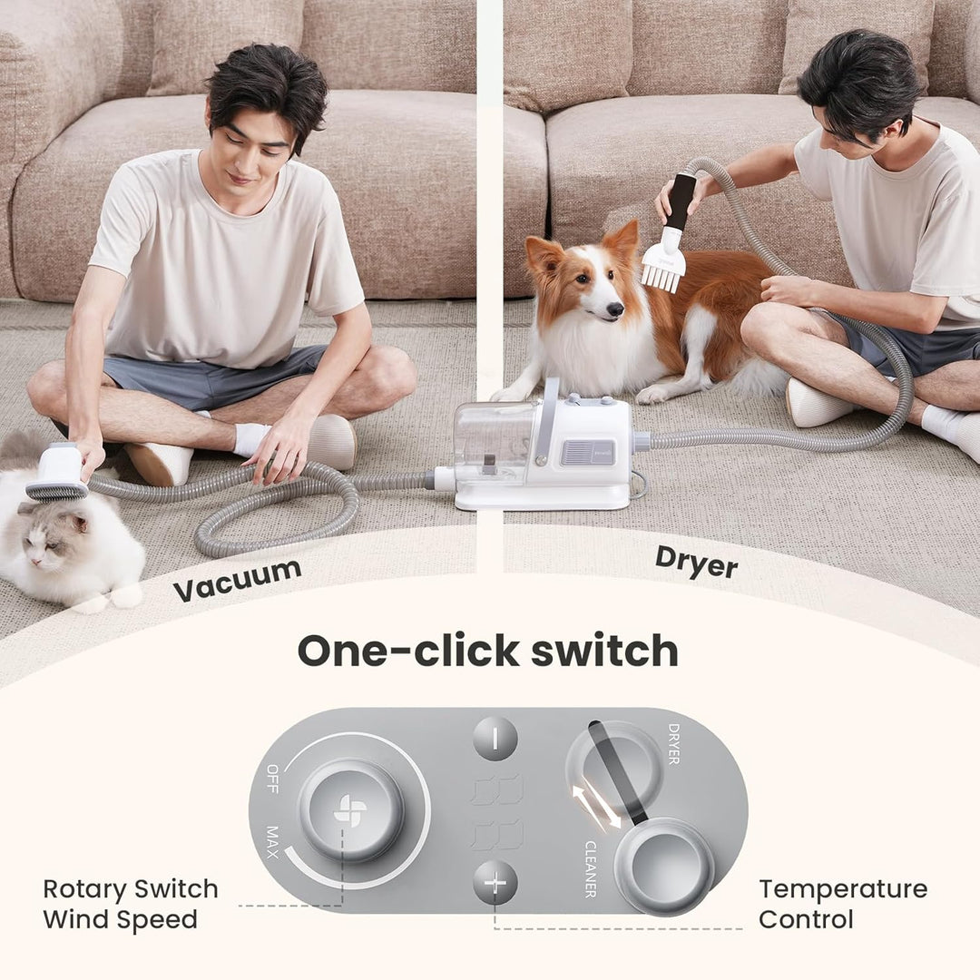 pecute 2in1 Hundefön Hundetrockner Hundestaubsauger, 1.7L Staubbehälter mit viel Zubehör, Multifunkt