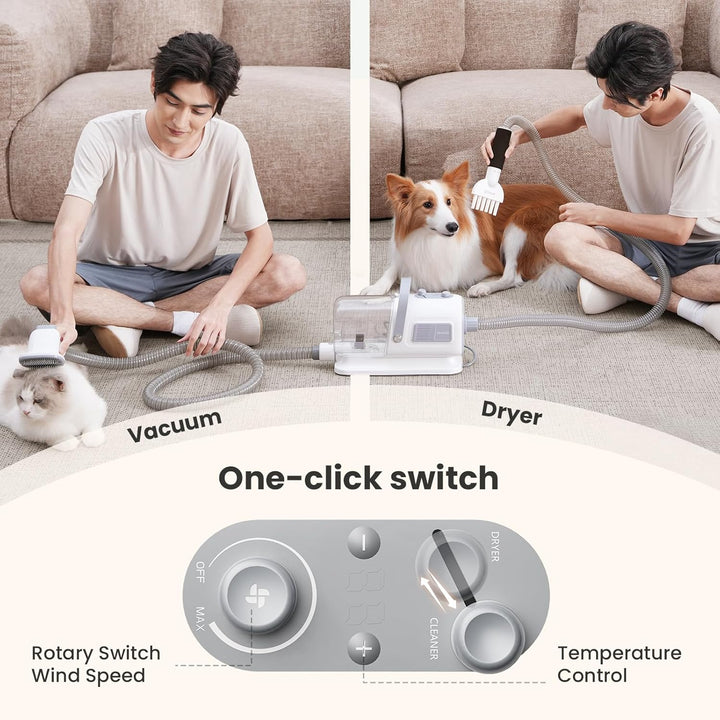 pecute 2in1 Hundefön Hundetrockner Hundestaubsauger, 1.7L Staubbehälter mit viel Zubehör, Multifunkt