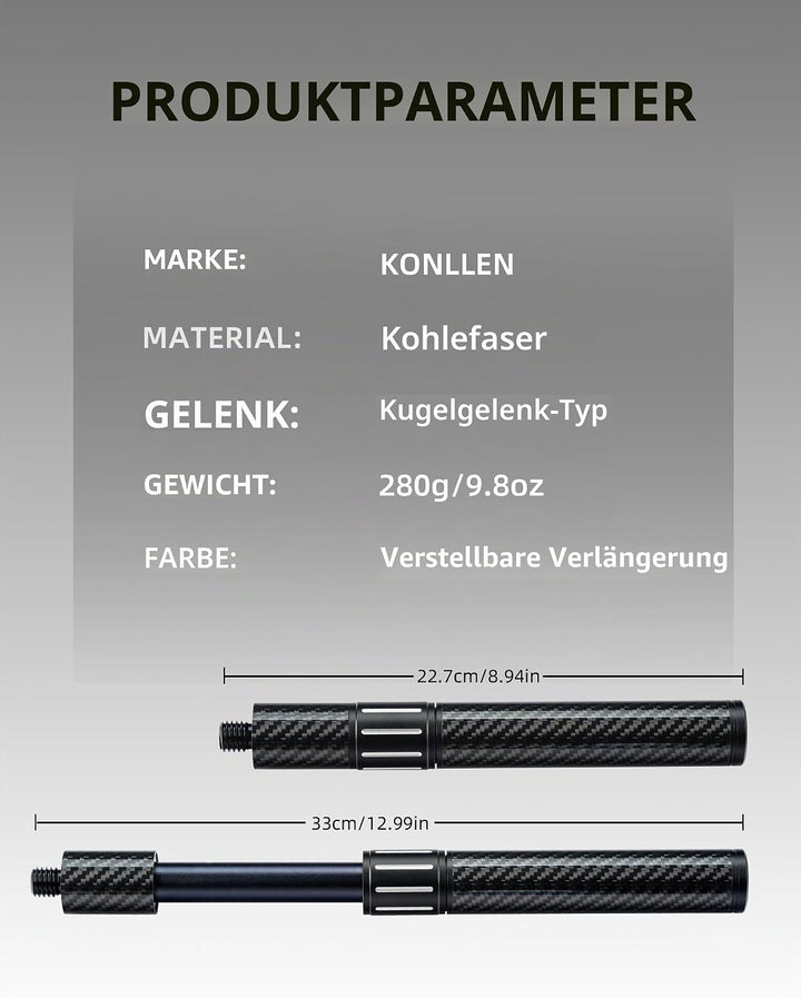 Konllen Pool-Queue-Verlängerung mit 3 Stossfängern, Carbonfaser, Billard-Queue-Verlängerung, Billard