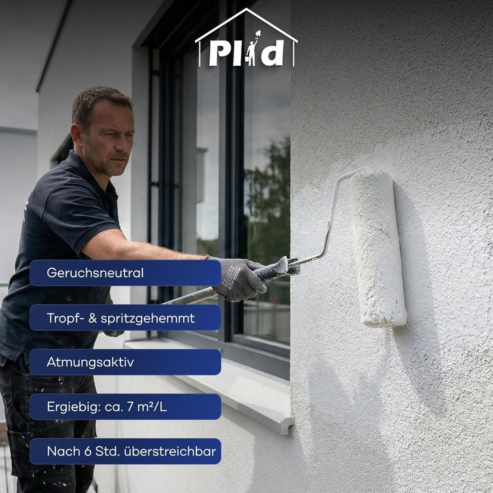 plid® Silikon Fassadenfarbe Weiss Aussen matt 5L - für Beton, Mauerwerk, Kellerwand, Fassade & Socke