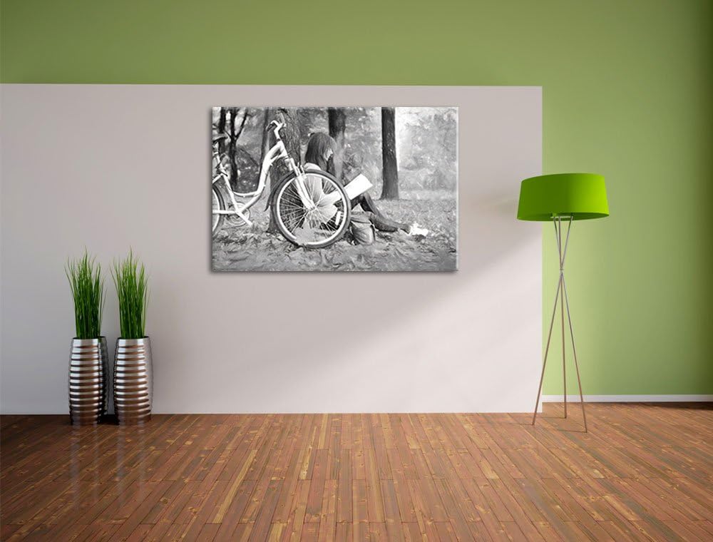 Pixxprint Teenager Girl with Bike 100x70cm Leinwandbild Wandbild Kunstdruck, 100x70