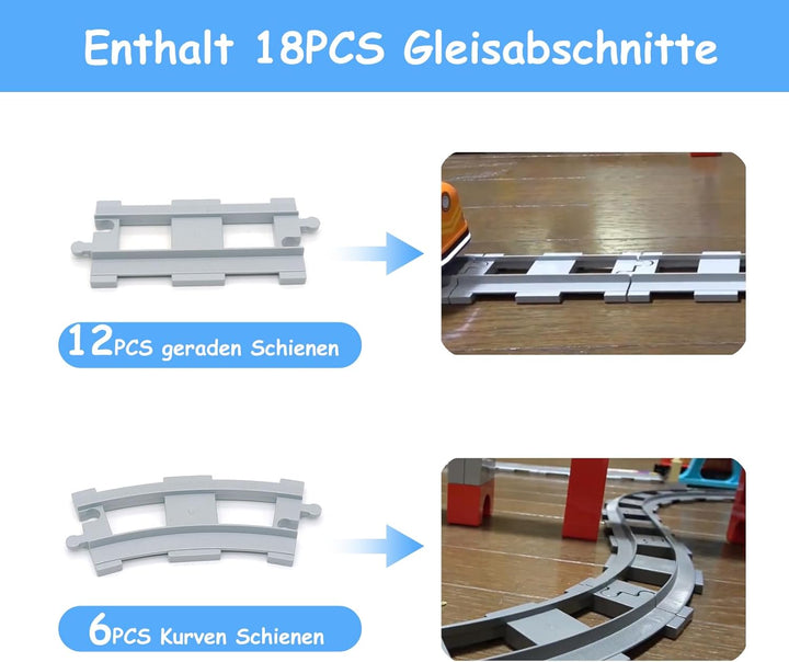 Mirthben 18pcs Bausteine Schienen Set, City Zug Schienen, bestehend aus Cross Track Gerade, Kurven S
