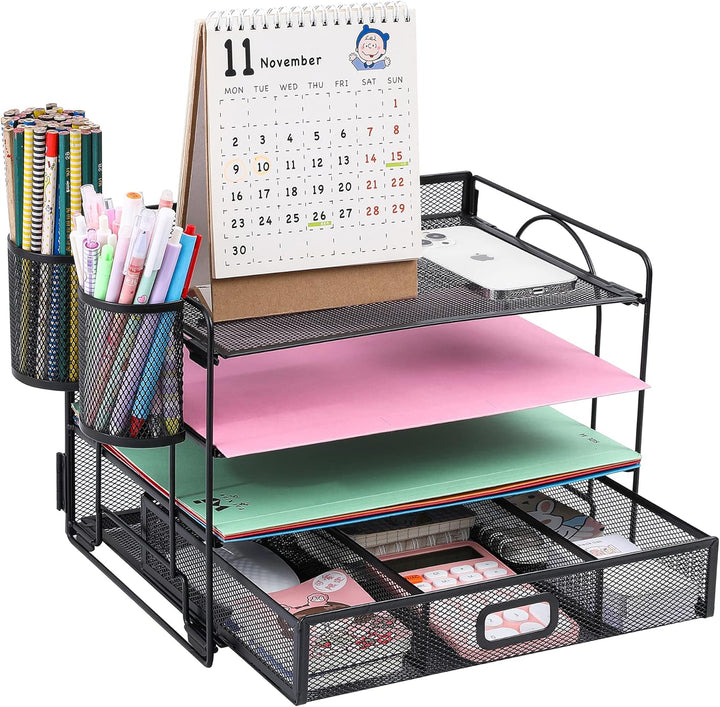 4-Trays Desktop File Organizer, Mesh Office Desk Supplies Organizer Dokument Brieffachhalter mit Sch