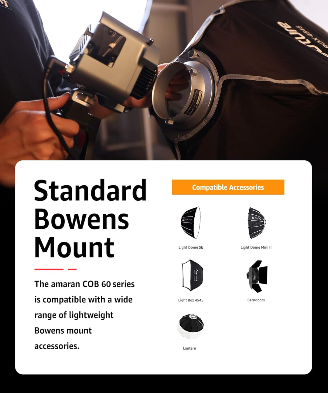 Amaran 60d S - LED Dauerlicht für Fotografen, Studio - Monolight Punktquelle, Videolicht 65W 5.600K,