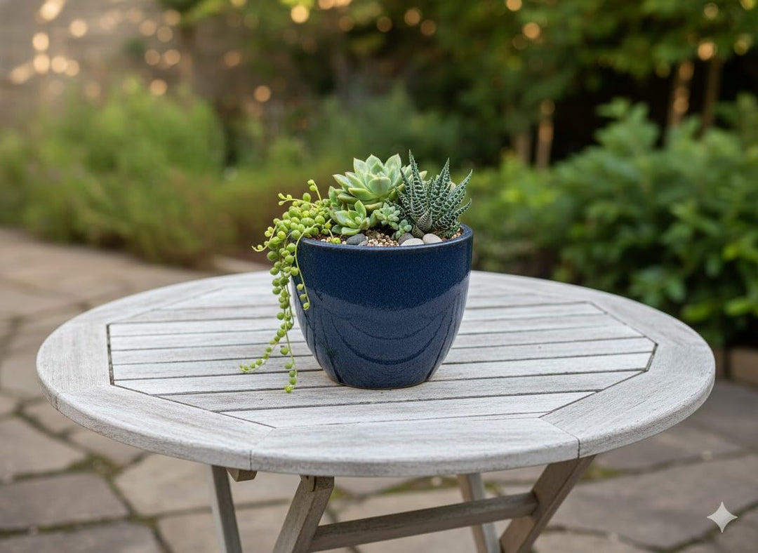 Teramico Pflanzgefäss Übertopf Blumentopf aus Steinzeug Blau Weiss Anthrazit Schwarz 23cm - 37cm FRO