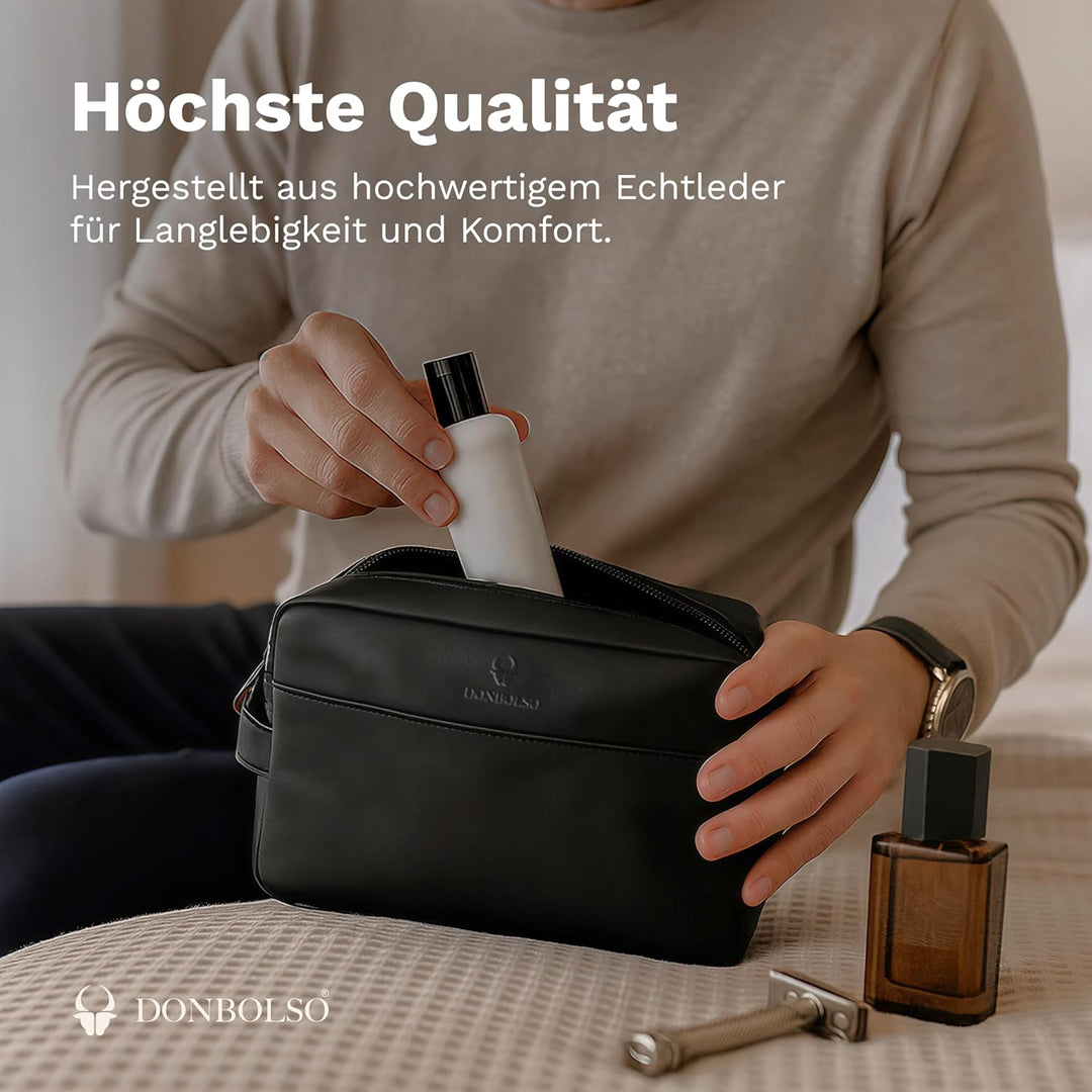 DONBOLSO Kulturbeutel Stockholm - Damen und Herren Kulturtasche aus Leder - Premium Kosmetiktasche f