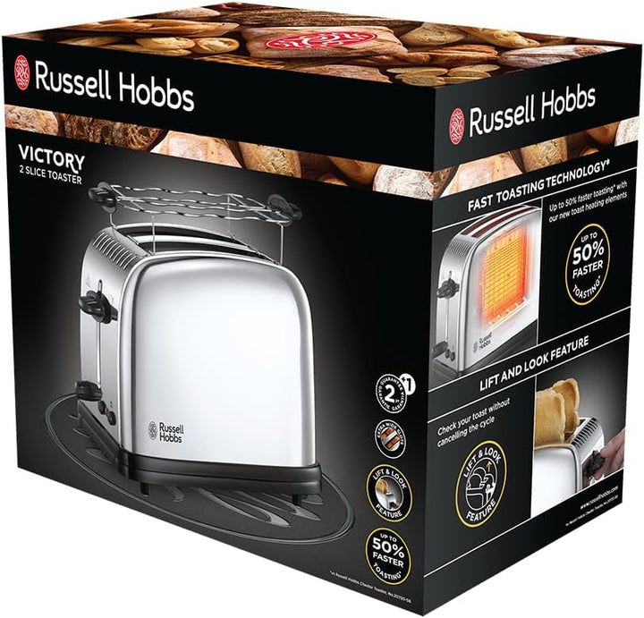 Russell Hobbs Toaster [für 2 Scheiben] Victory Edelstahl (extra breite Toastschlitze, inkl. Brötchen