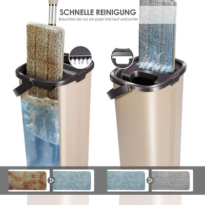 Myiosus Wischmopp Set mit Eimer, Putzeimer mit Wischmop, Bodenwischer mit Auswringfunktion, 6 Mikrof