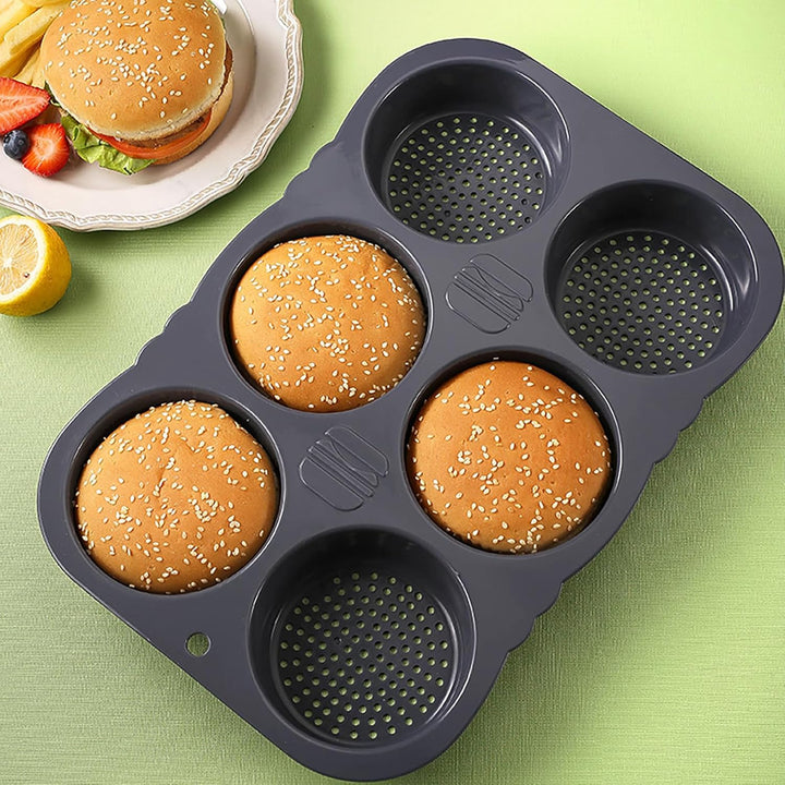 2er-Set Burgerbrötchenformen aus Silikon (6 Fächer pro Form, Ø 10 cm) - Backformen für Ofen & Mikrow