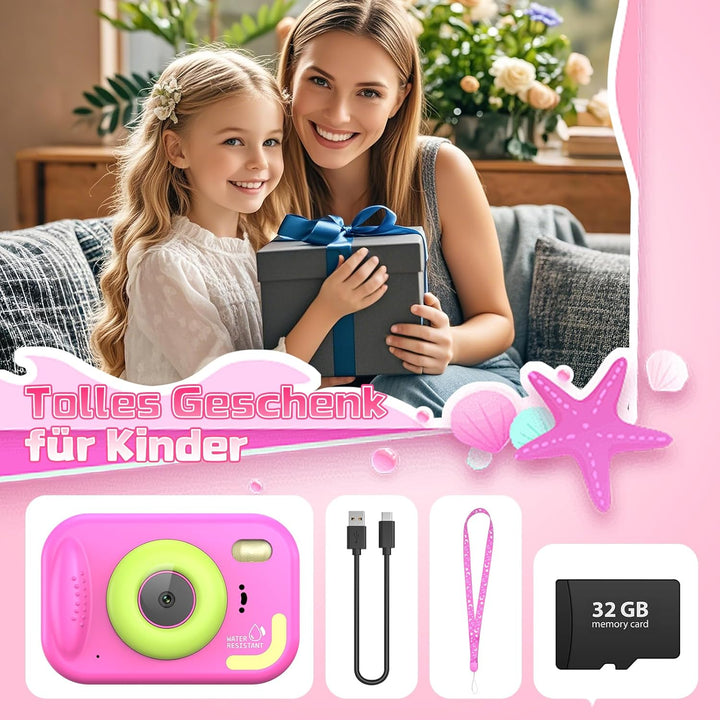 CHAKEYAKE Unterwasserkamera, IP67 1080P 10m Kinderkamera wasserdichte mit 32GB Karte, 2,4" Bildschir
