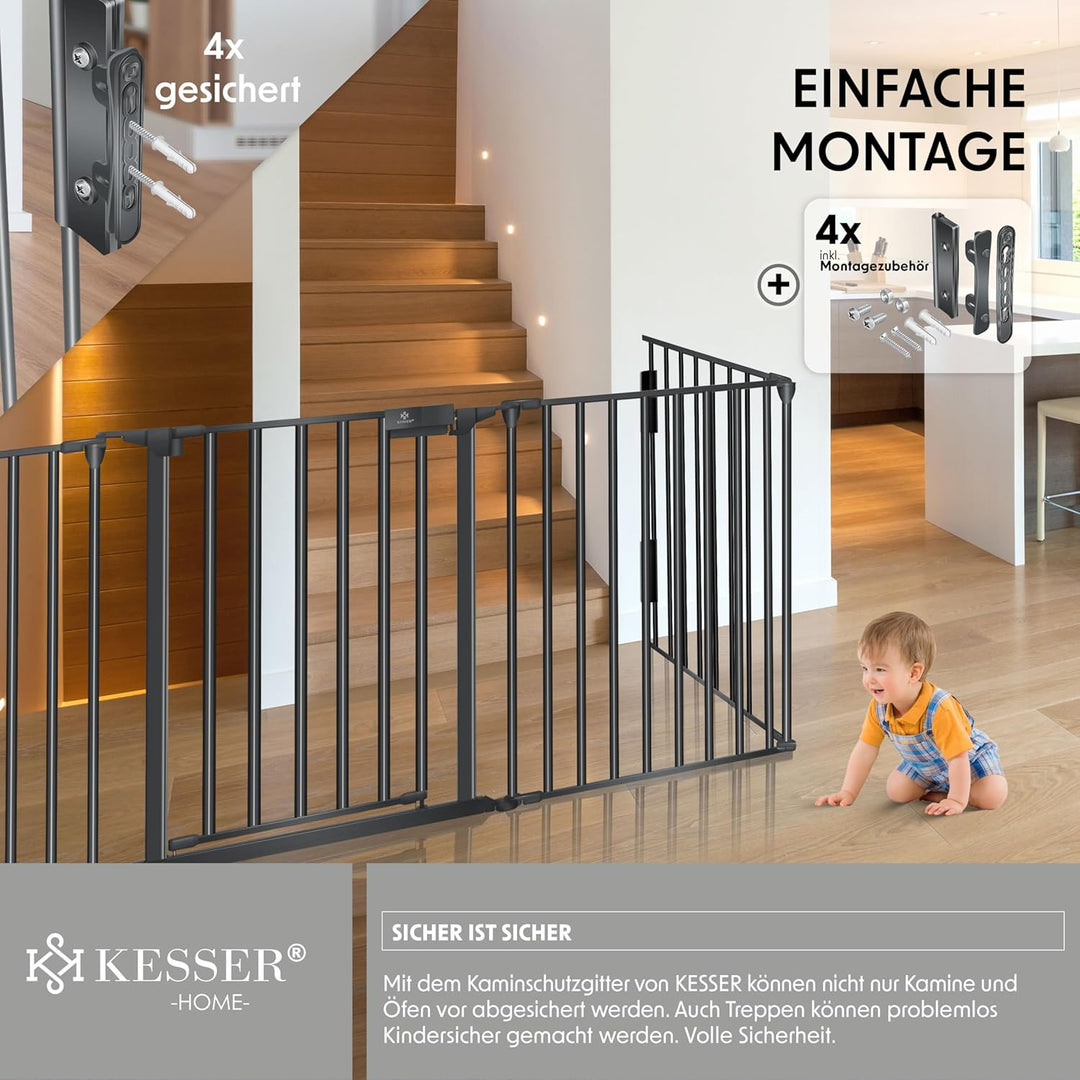 KESSER® Kaminschutzgitter mit Tür 305 cm Metall Ofenschutzgitter Laufgitter Laufstall Absperrgitter
