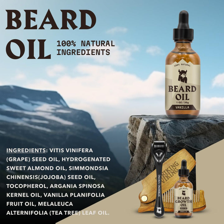 Striking Viking Bartpflege-Set mit Bartbalsam & Bartöl - 30 g / 30ml, Vanille - Bartöl mit Duft - Zä