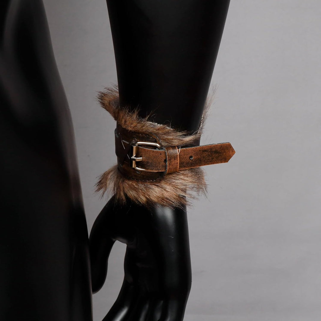 keland 1 Paar Wikinger Pelz Leder Armschienen Armschutz Mittelalter Armbänder für Damen Herren (X-Br