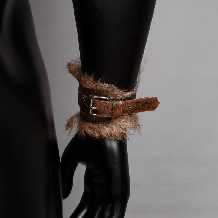keland 1 Paar Wikinger Pelz Leder Armschienen Armschutz Mittelalter Armbänder für Damen Herren (X-Br