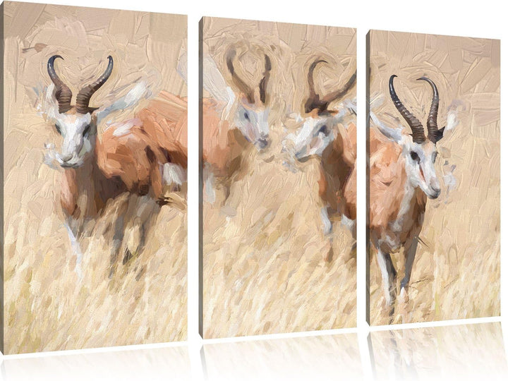 Pixxprint Tiere in Savanne als Leinwandbild/Grösse: 3 Teilig (120x80) cm/Wandbild/Kunstdruck/fertig