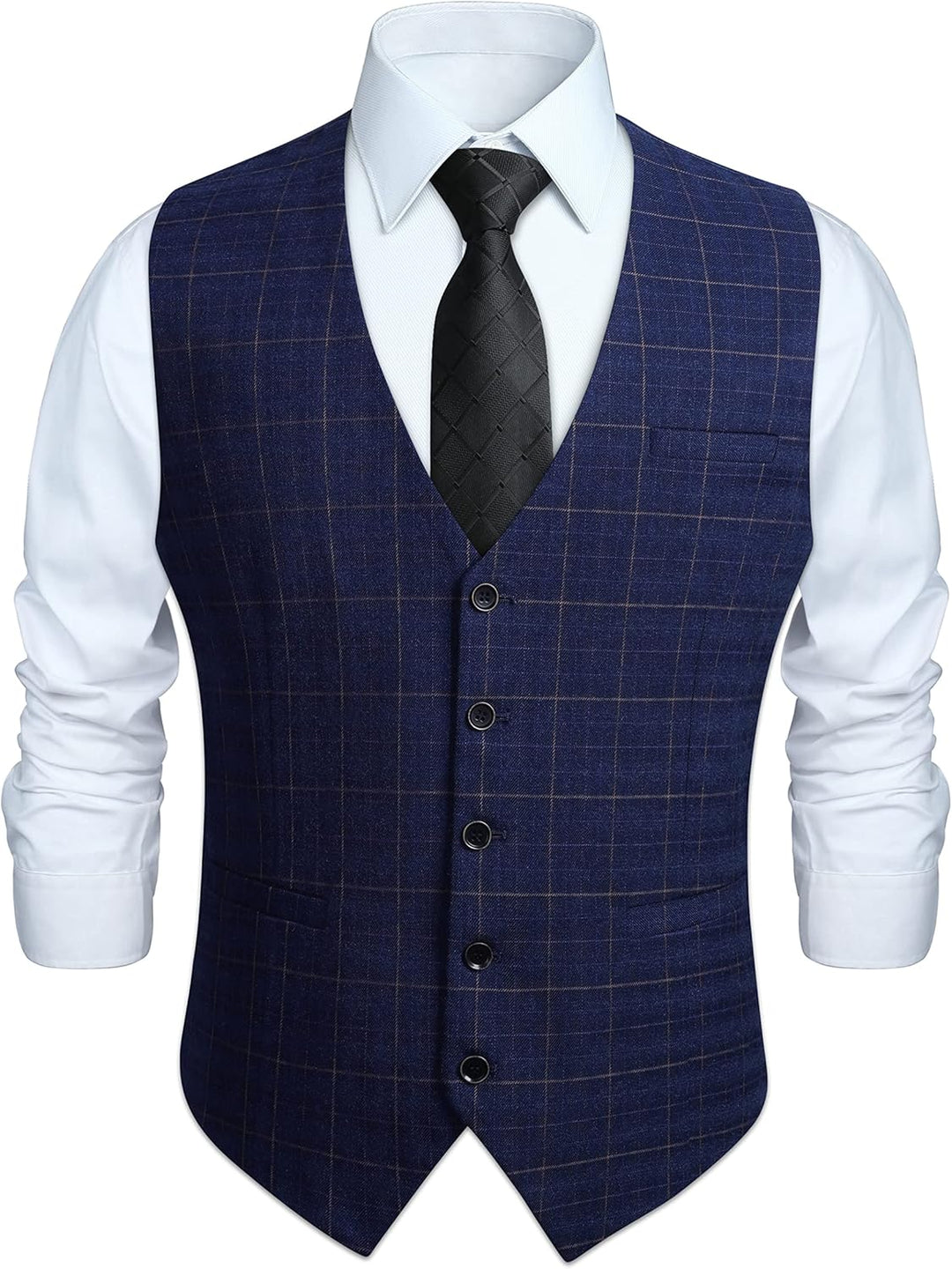 HISDERN Manner Formale Hochzeitsfeier Weste Baumwolle Plaid Kleid Anzug Weste für Herren Blau 4XL, B