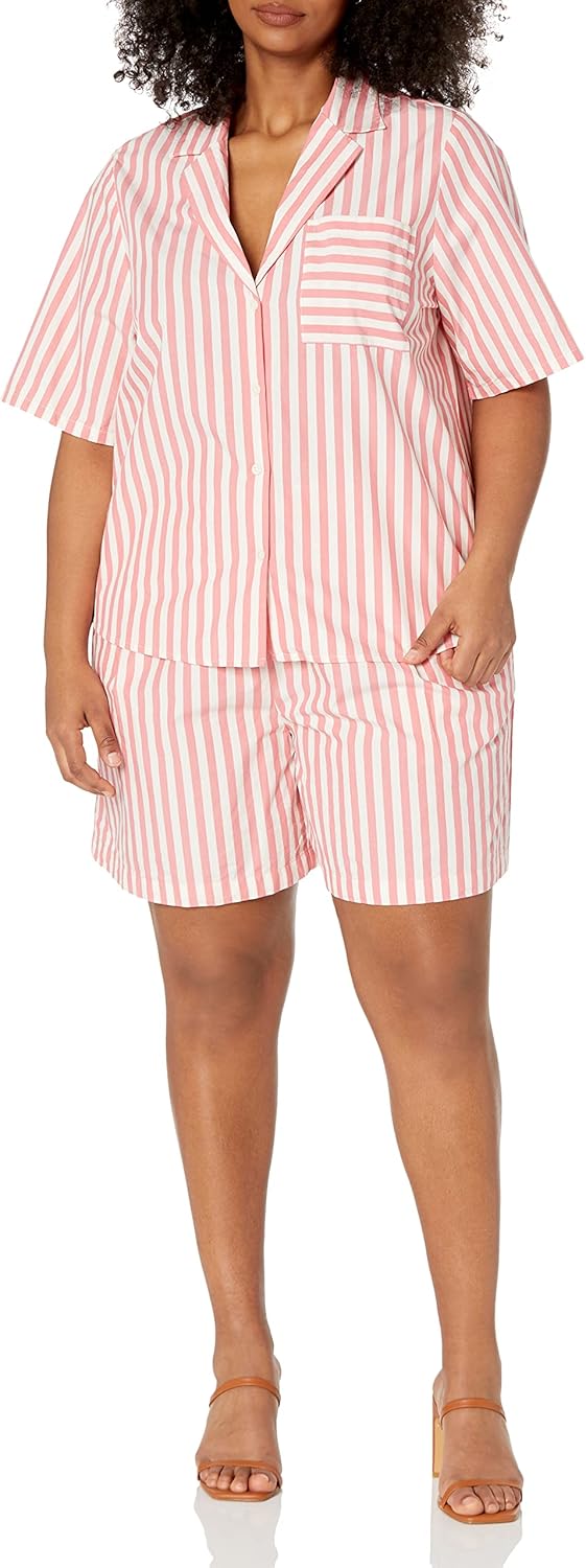 The Drop Damen Shorts Jada Shorts mit Hoher Taille und Lockerem Schnitt XXL Sun Kissed Korallenstrei