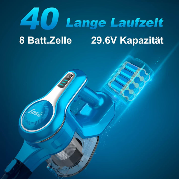INSE Akku Staubsauger 25KPa Kabelloser Staubsauger Starke Saugleistung bis zu 45 Min Laufzeit, 1,2L