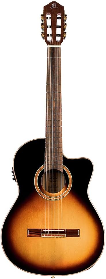 Ortega Guitars Slim Neck Konzertgitarre Performer Series Elektro-akustische 4/4 Gitarre, Tobacco Sun