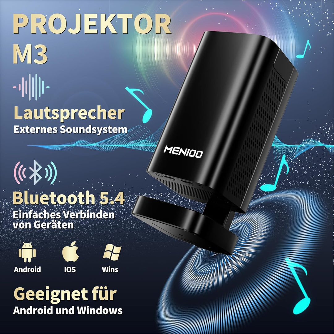 Mini Beamer Unterstützt 4K Full HD 1080P, Smart Beamer mit Auto Fokus & Keystone und 90° Drehbarkeit