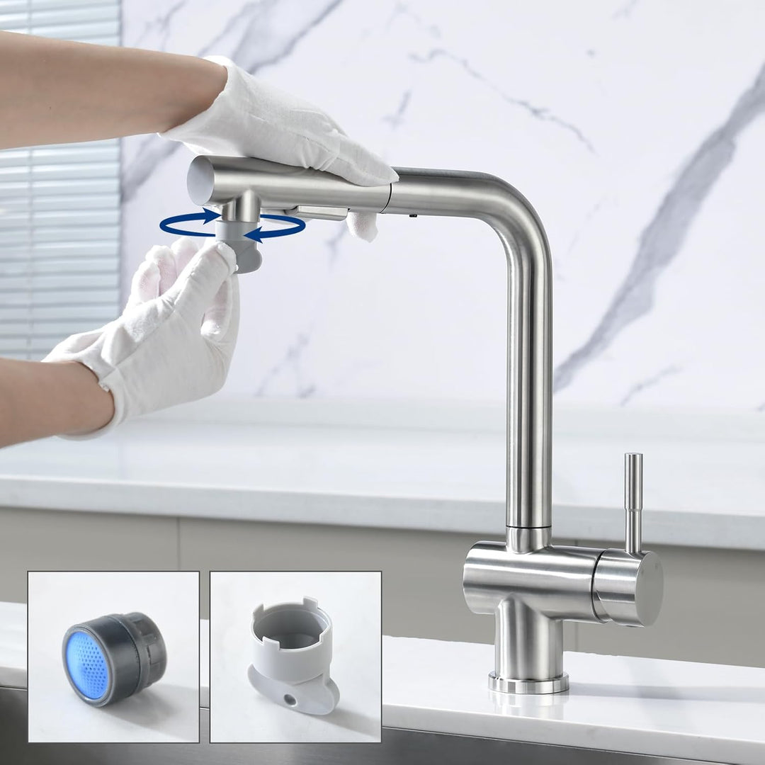CECIPA Hochdruck Wasserhahn Küche Ausziehbar, Küchenarmatur mit Brause Zwei Strahlarten, Mischbatter