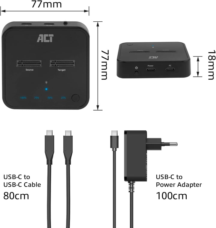 ACT M.2 NVMe/PCIe Dual SSD Docking Station, Offline Klonen und Datensicherung, USB-C 3.2 Gen2 Kabel