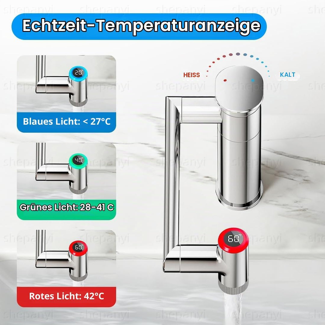 Wasserhahn Bad mit Temperaturanzeige(Batterielos), 1080° Drehbare Waschtischarmatur, Höhenverstellba