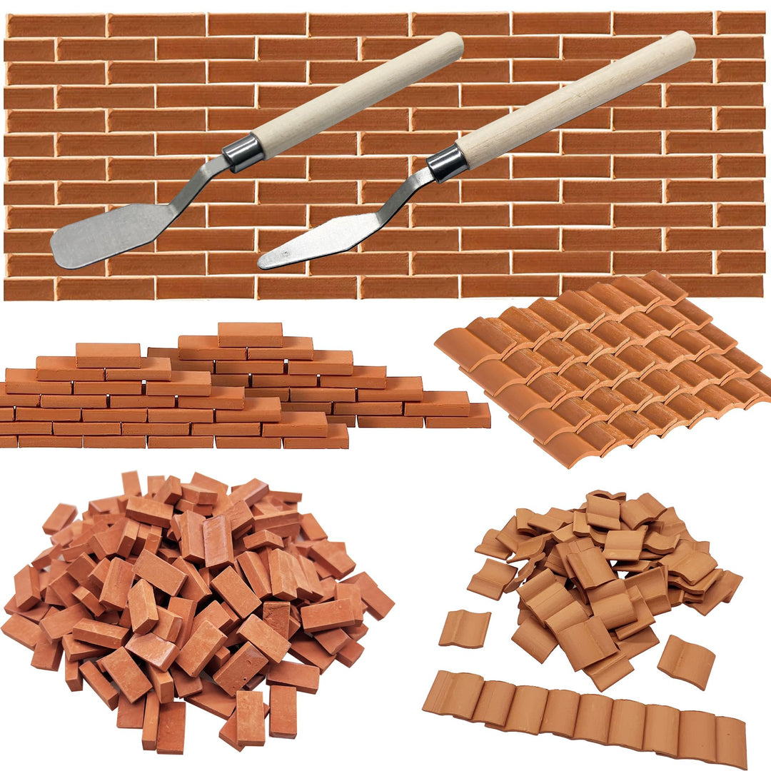 Woohome 542 Stück Mini Grau Scale Ziegel Dachbauten, Miniatur Dachziegel für DIY Puppenhaus Ziegel D