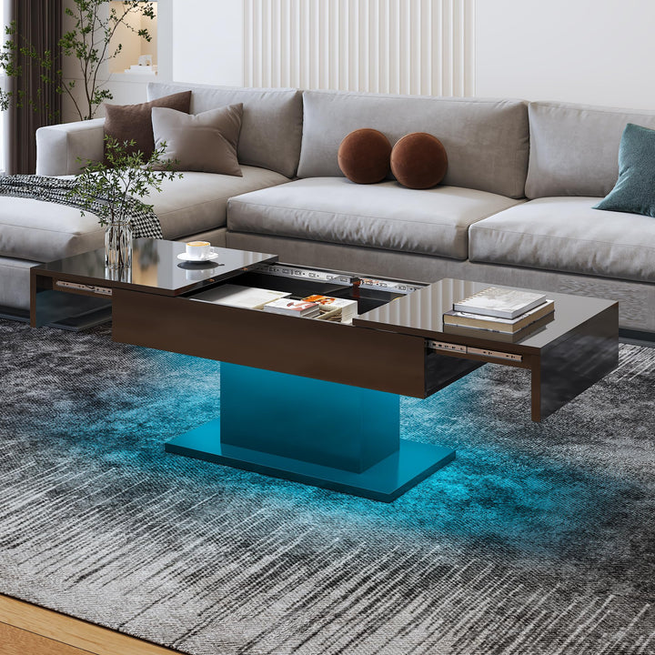 KEEPREAPER Couchtisch Hochglanz ausziehbar, Wohnzimmertisch versenkbar mit Stauraum für Sofa, 108x53