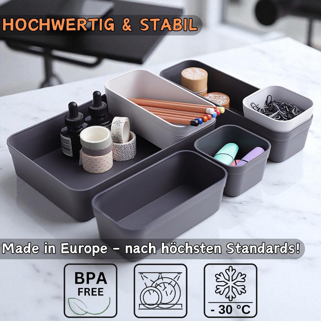 1 x Schubladen-Organizer Set, 16-teilig, Farbmix: Anthrazit/Hellgrau, universell verstellbar, Aufbew