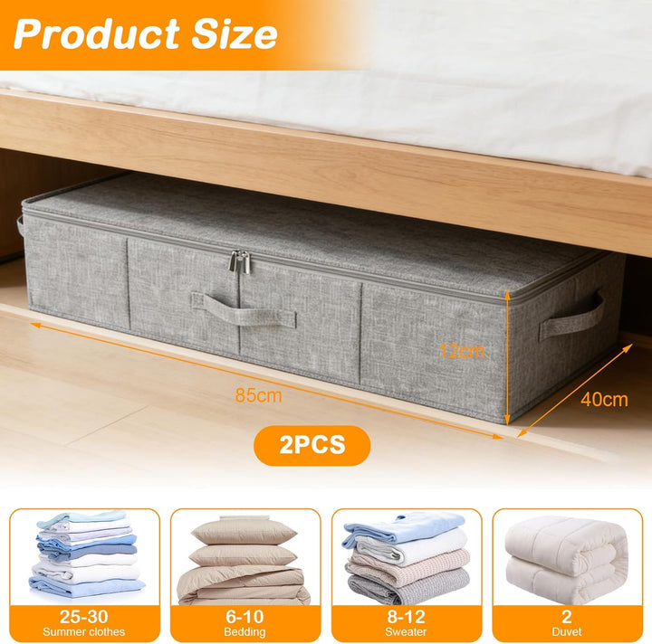 2 Stück unterbett aufbewahrungsbox 12cm Hoch Unterbettkommode Faltbarer Unterbettbox Stoff Bettkaste