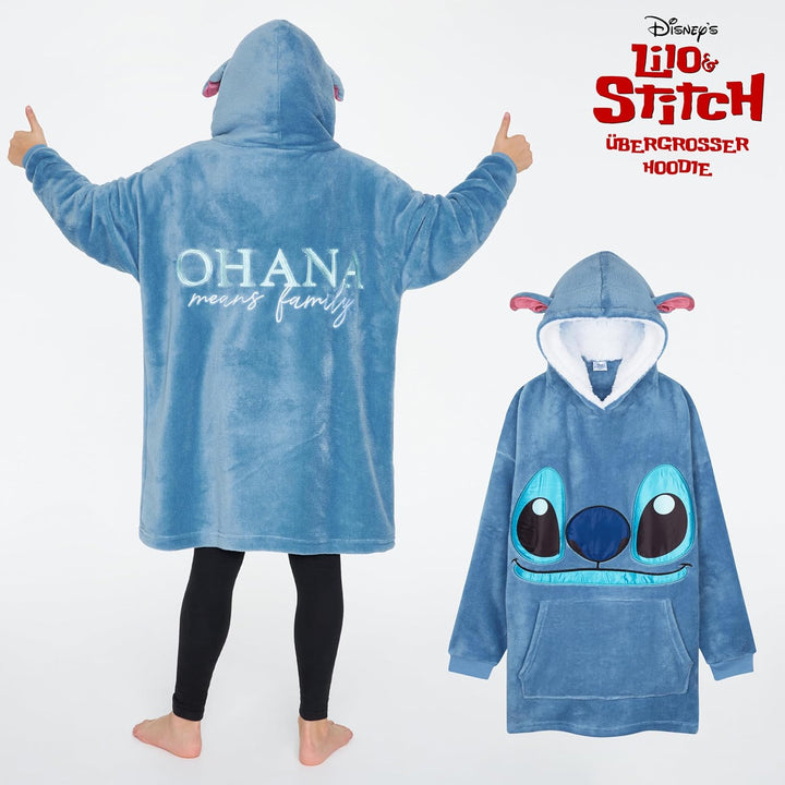 Disney Stitch Kapuzenpullover Mädchen, Übergrosse Hoodie Decke Kinder mit Sherpa-Kapuze und Kängurut