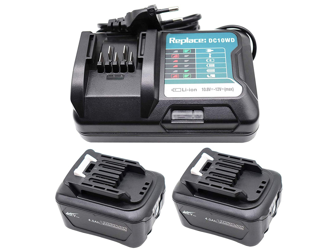 2 Stück BL1041B 4,0Ah Akku mit Ladegerät 10.8V-12V DC10WD DC10SB für Makita 12V Akku BL1015 BL1041B