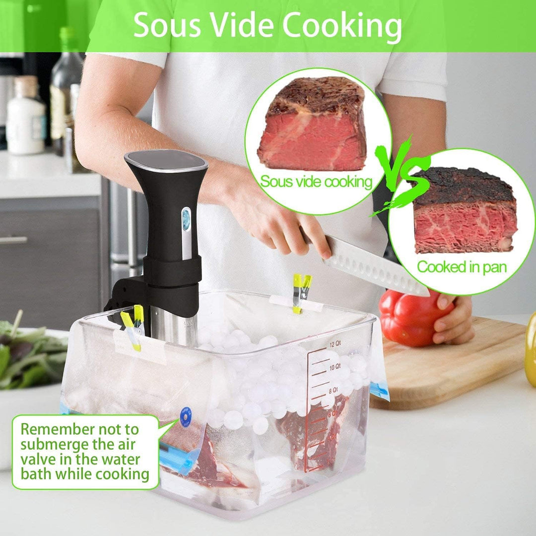 Sous Vide Beutel 15 Stück Wiederverwendbare Vakuum Lebensmittellagerbeutel mit 1 Handpumpe, 4 Versch