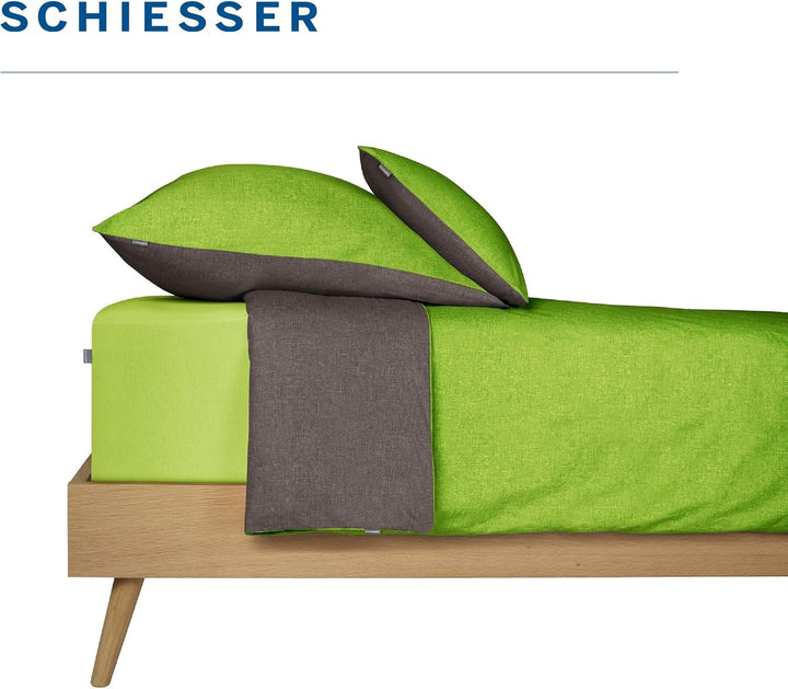 Schiesser Wendebettwäsche Doubleface Grün-Anthrazit, 100% Baumwolle, Grösse:135 x 200 cm + 80 x 80 c