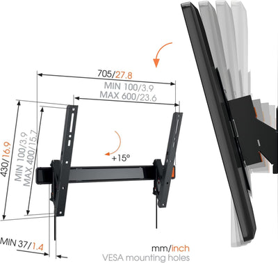 Vogel's WALL 3315 neigbare TV Wandhalterung für 40-65 Zoll Fernseher, max. 40 kg, max. VESA 600 x 40