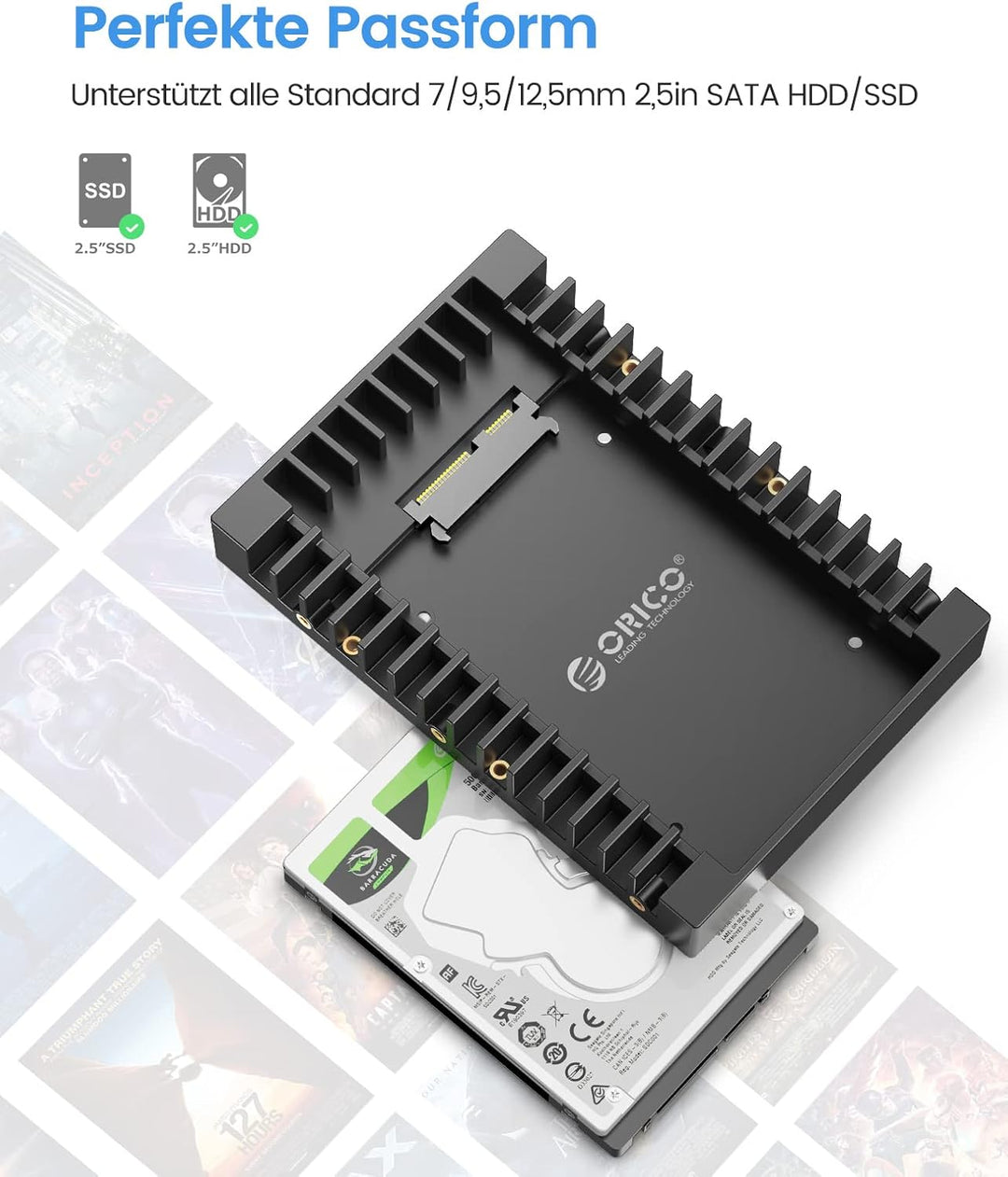 [2 Stück] ORICO 2,5" auf 3,5" interner Festplattenadapter Konverter Einbaurahmen Wechselrahmen, für