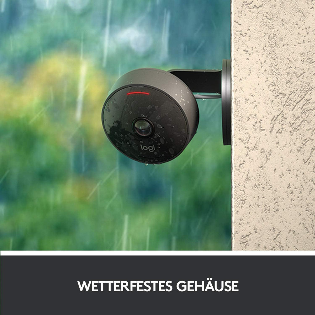 Logitech Circle View - wetterfeste kabelgebundene Überwachungskamera für zu Hause, 180° Weitwinkel,